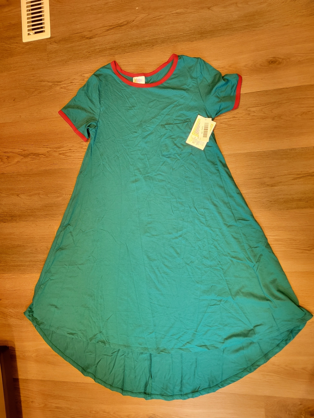 LuLaRoe Teal Short-Sleeve Dress with Red Trim